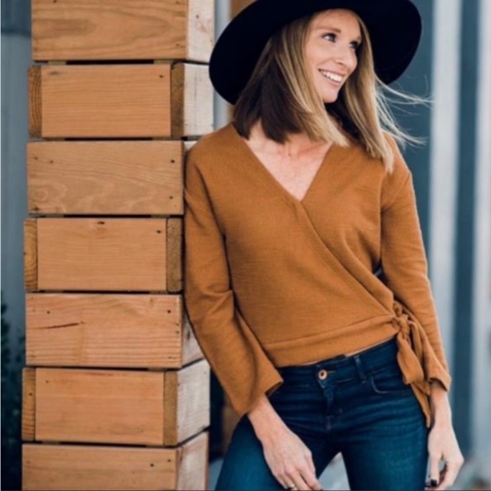 Madewell Texture and Thread Faux wrap long sleeve Blouse